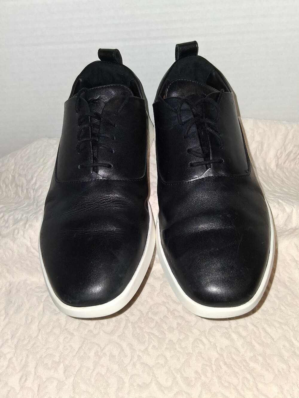 Wolf And Shephard Classic Black Leather Mens Shoes with White Sole